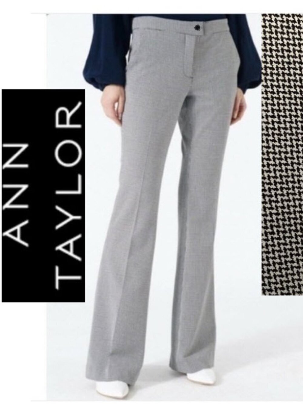Ann Taylor Black & White Houndstooth Wide-Leg Pants Size 6 Tall